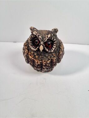 Resin Carved Owl Box in Brown and Cream